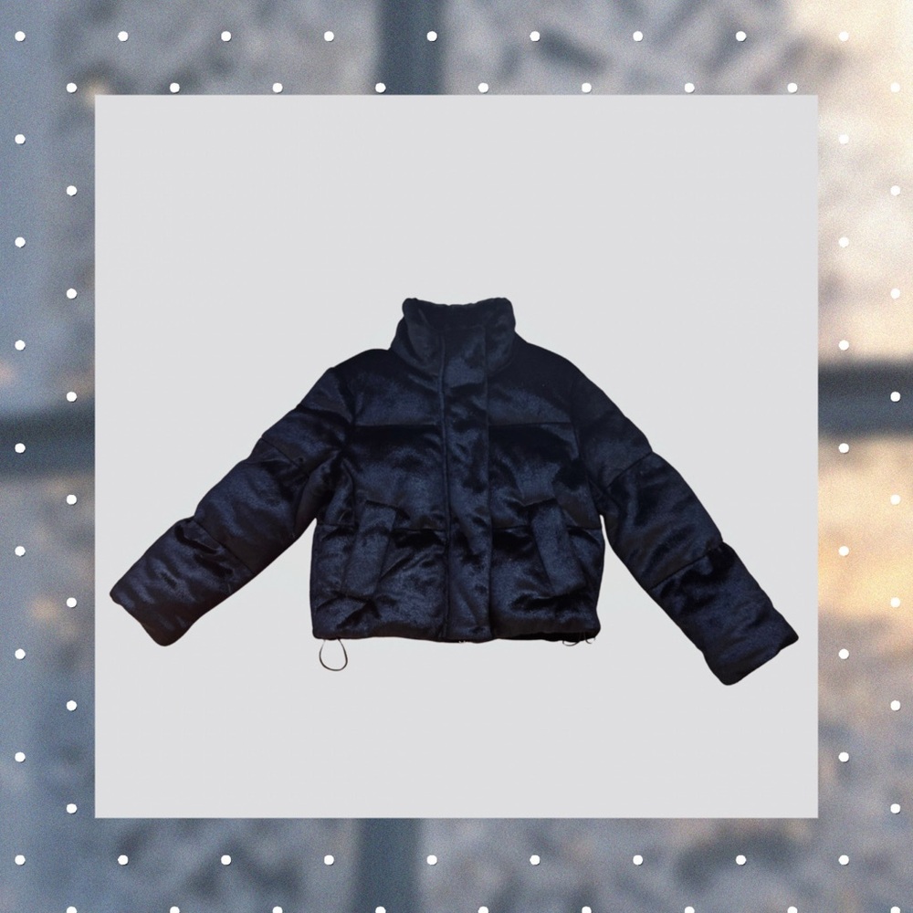 Stand Studio | Black Velvet Fur look Puffer Jacket - Cozy Winter Must Have